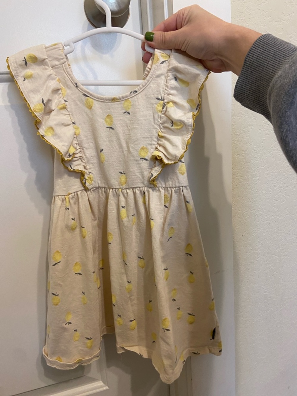 Girls Cream Lemon Print Ruffle Sleeve Dress